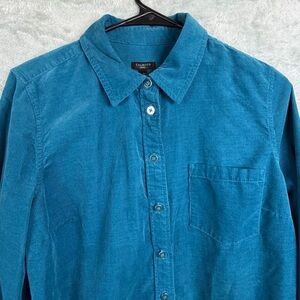 Talbots Corduroy Blouse Petit Medium Vintage Cottagecore Teal Blue Button up Top